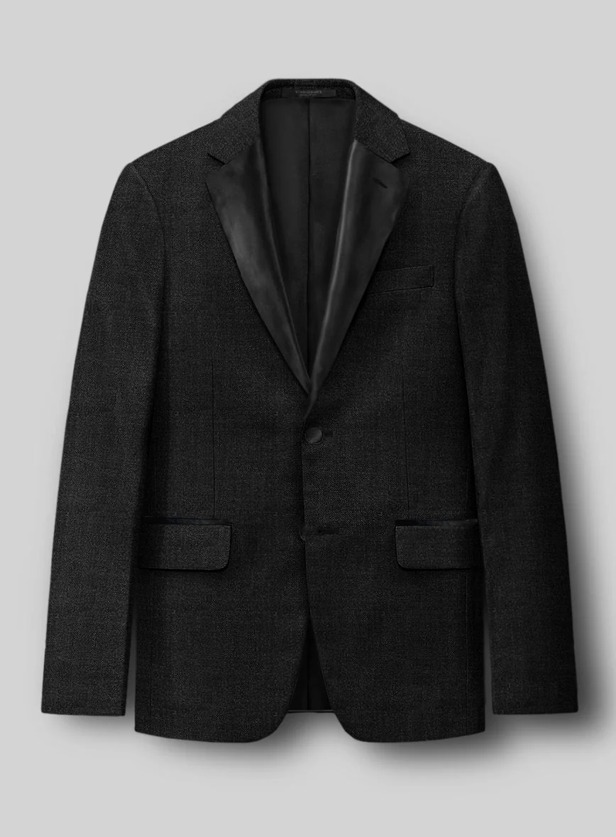 Napolean Stone Black Wool Tuxedo Suit - Image 4